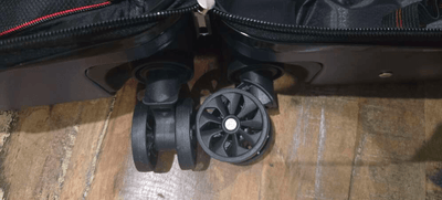 Close-up of Roamio Aero wheels on a wooden floor